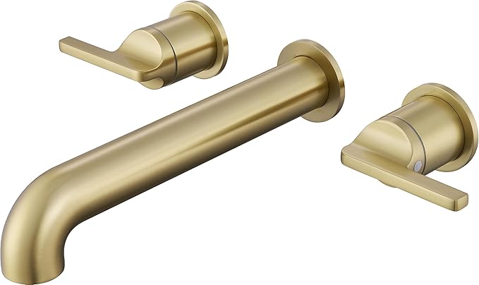 SITGES Solid Brass Wall Mount Tub Filler,10" Long Spout Reach Wall Mount Bathtub Faucet with Two Lever Handles, High-End Design, High Flow Bathtub Faucet Set with Rough-in Valve included, Brushed Gold