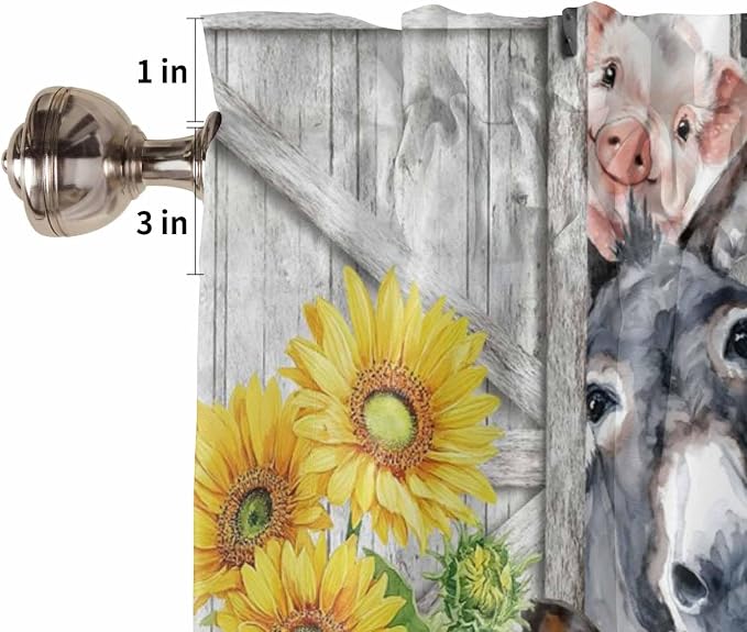 Farmhouse Kitchen Curtains 54 Inches length, Watercolor Sunflowers Animals - Image 6