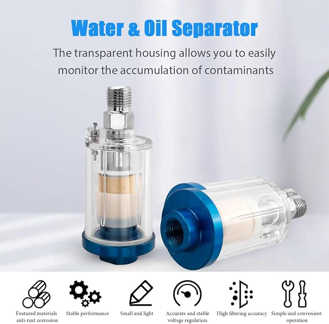 3 Pcs Compressed Air Filter Water Oil Separator, 1/4 Inch NPT Inlet and Outlet - Image 4