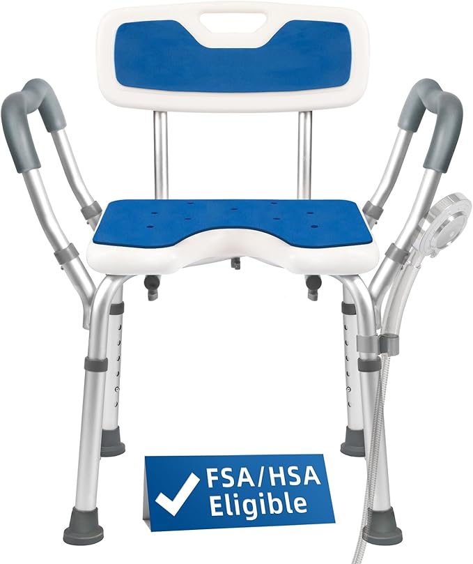 TooCust Extra Wide M-Shaped & Padded Armrests Shower Chair, 500lbs Capacity, Bariatric, Blue, Aluminum, Bath & Shower Safety Seating