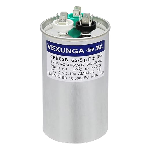 VEXUNGA 65/5 uF 65+5 MFD 370VAC or 440VAC Dual Run Start Round A/C Capacitor by VEXUNGA