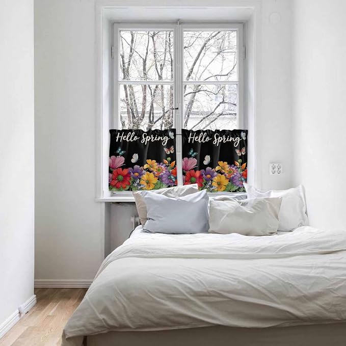 Spring Flowers Half Window Curtain 36 Inches Long, Watercolor Country Colorful - Image 5