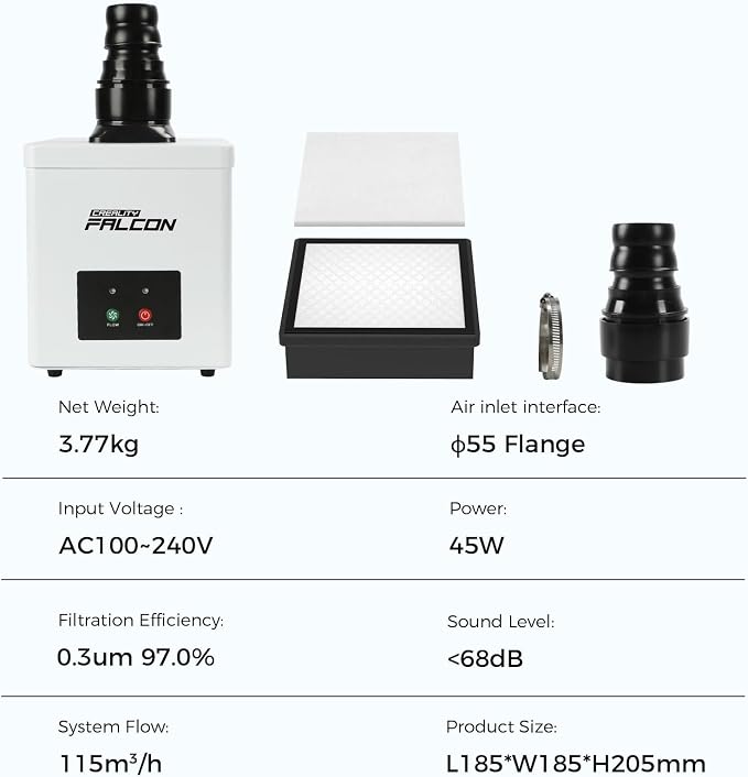 Creality Falcon Smoke Purifier, 2 Layer Filtration, 99.97% Purification Rate - Image 9