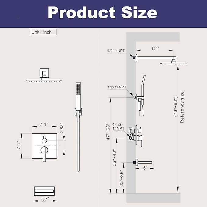 Shower System with Tub Spout, All Metal Bathtub Shower Faucet Set with High Pressure 10 Inch Rain Shower Head and Handheld Shower Head Set, Chrome (Valve Include)