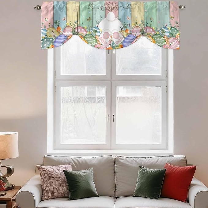 Easter Tie Up Valance Curtains for Windows, Kitchen Curtains Window Shades - Image 3