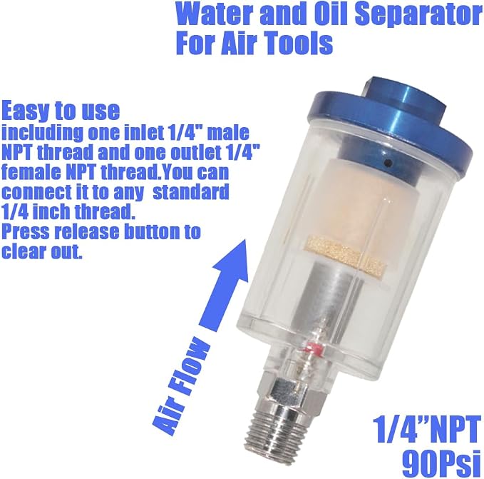 Oil Water Separator for Air Line, 1/4 Inch NPT Inlet and Outlet, Air Compressor - Image 3