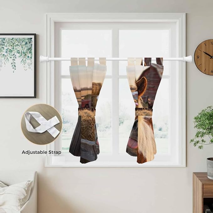 Farm Horses Kitchen Curtains 45 Inch Length, Short Cafe Window Curtains Tab Top - Image 5