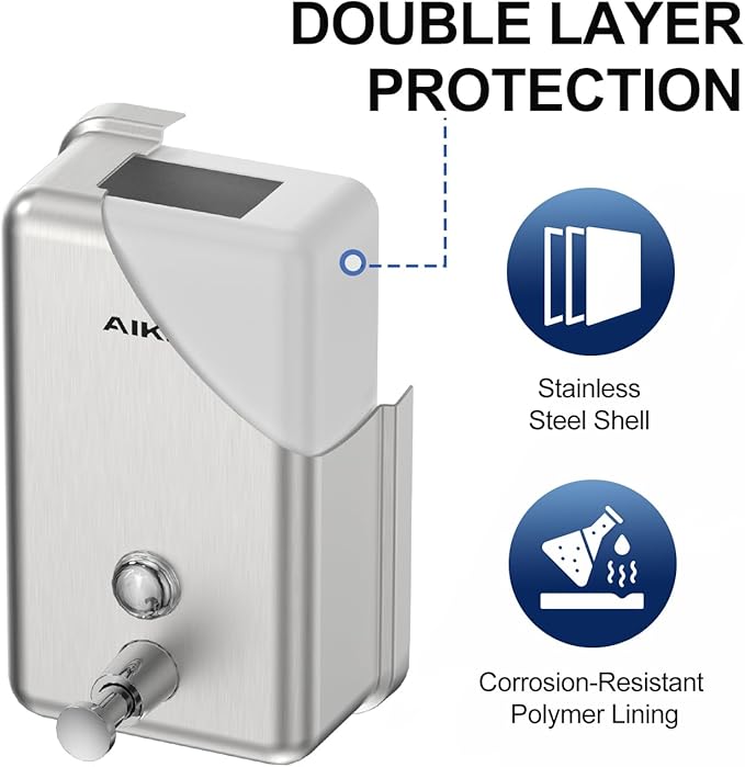 AIKE 37oz Surface Mount Stainless Steel Soap Dispenser for Commercial,Brushed Stianless Steel Finish Model AK1003