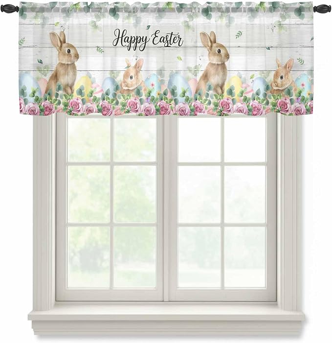 Easter Sheer Valances for Windows 42"x18", Light Filtering Kitchen Curtains by Unknown