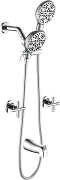 2 Handles Shower Faucet Set with Tub Spout Bathtub Shower Faucet Combo Set Shower System Complete Tub and Shower Trim Kit Chrome Polished Wall Mounted Shower Fixtures