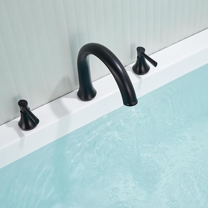 Roman Tub Faucet Deck Mount Tub Filler 2 Handles Black Bathtub Faucet Brass Bathroom Faucet