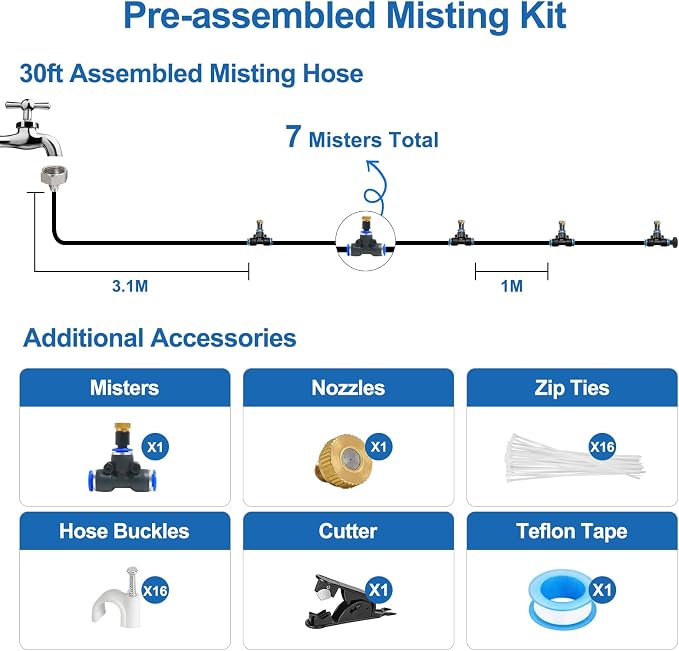 Pre-Assembled Misters for Outside Patio, Outdoor Water Misting Cooling System - Image 3