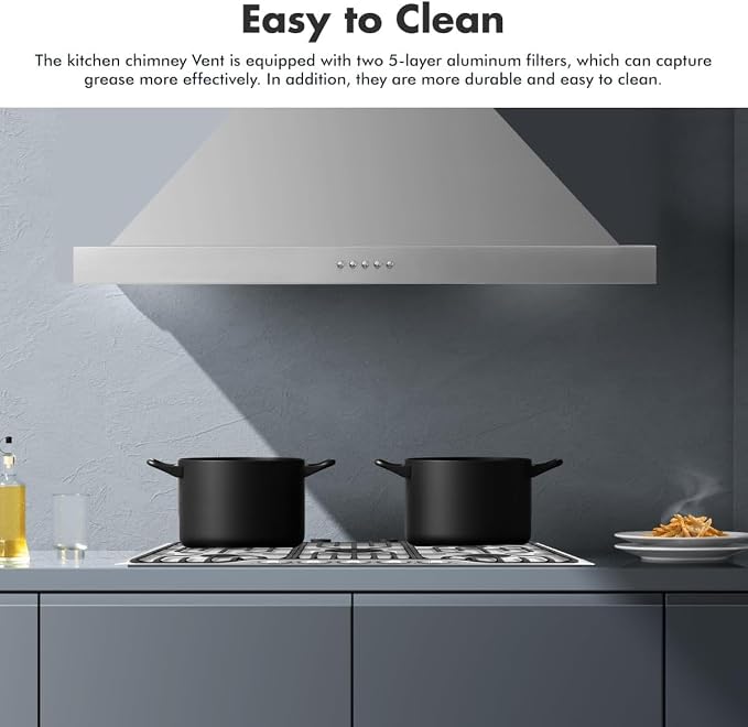 48 inch Wall Mount Range Hood Vent Convertible Vent 800CFM Stainless Steel - Image 7