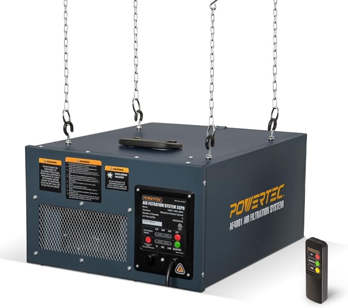 POWERTEC 3-Speed Remote Controlled Air Filtration System Woodworking, Hanging by POWERTEC