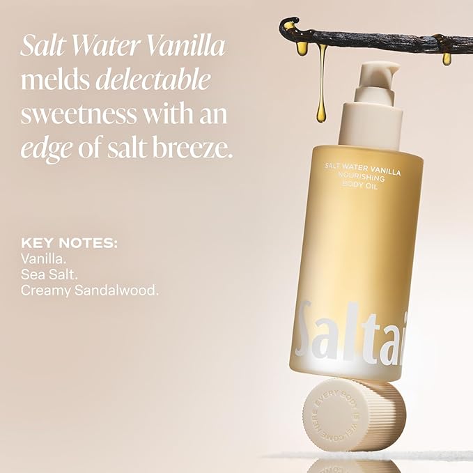 Saltair Body Oil - Luxurious Salt Water Vanilla After Shower and Bath Oil for Women and Men. Botanical, Non-Greasy, Well-Absorbing Moisturizer for Hydrating Dry Skin – 4oz Pump Bottle