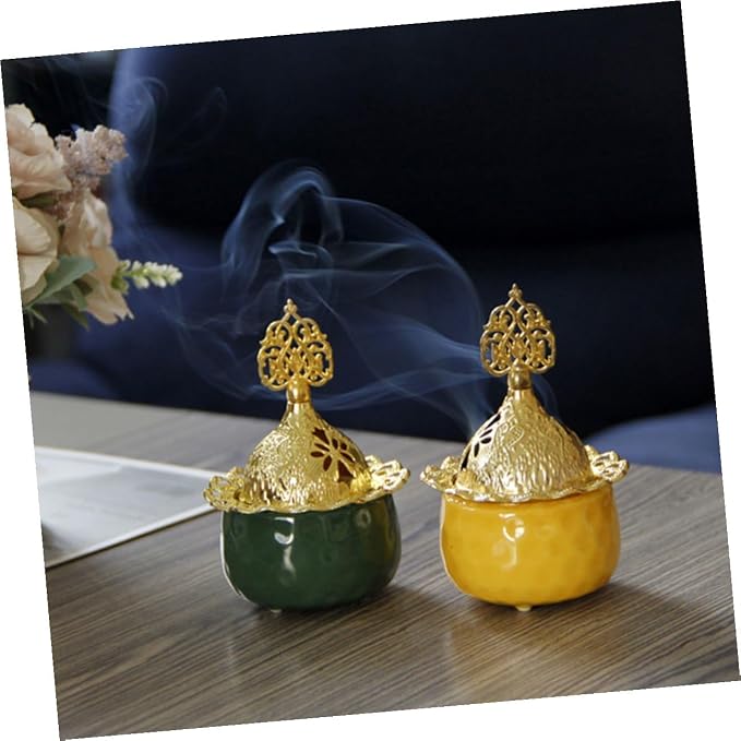 Elegant Green Ceramic and Metal Incense Burner - Image 7