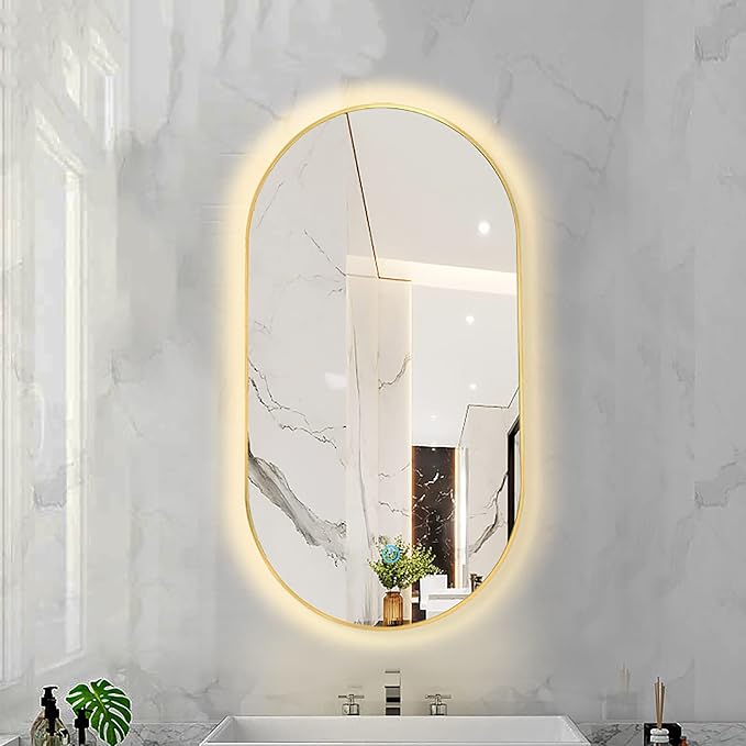Oval LED Illuminated Bathroom Mirror, Wall-mounted Vanity Makeup Mirror by Unknown