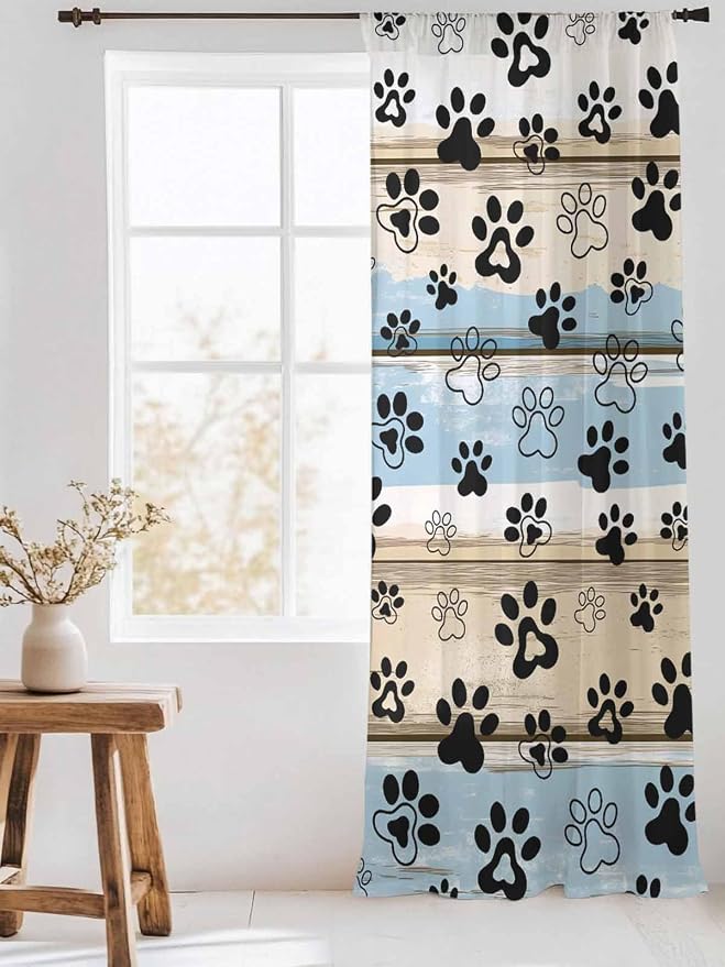 Sheer Curtains 108 Inches Long, Vintage Farmhouse Rustic Wooden Grain Privacy - Image 3