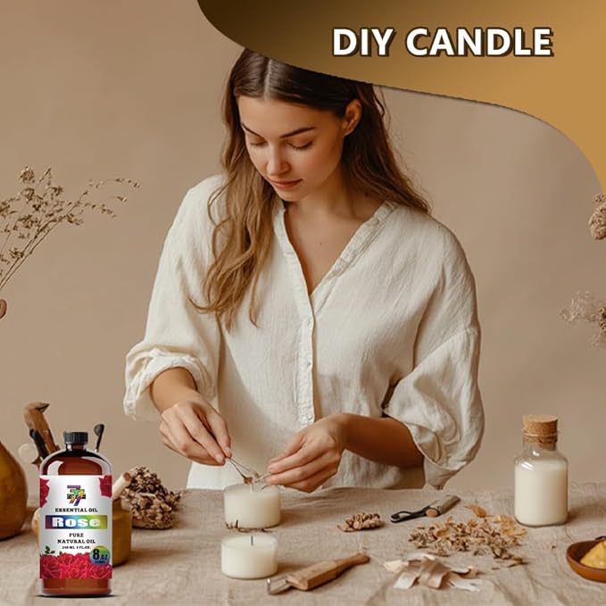 Rose Essential Oil (8 oz / 240 ml) – Rose Oils for diffusers, humidifiers, Home Baths, Cleaning Products, Yoga, DIY Soaps and DIY Scented Candles