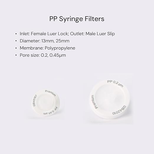 100 Pack PP Syringe Filter Lab Filters 0.2μm Pore Size 25mm Diameter - Image 2