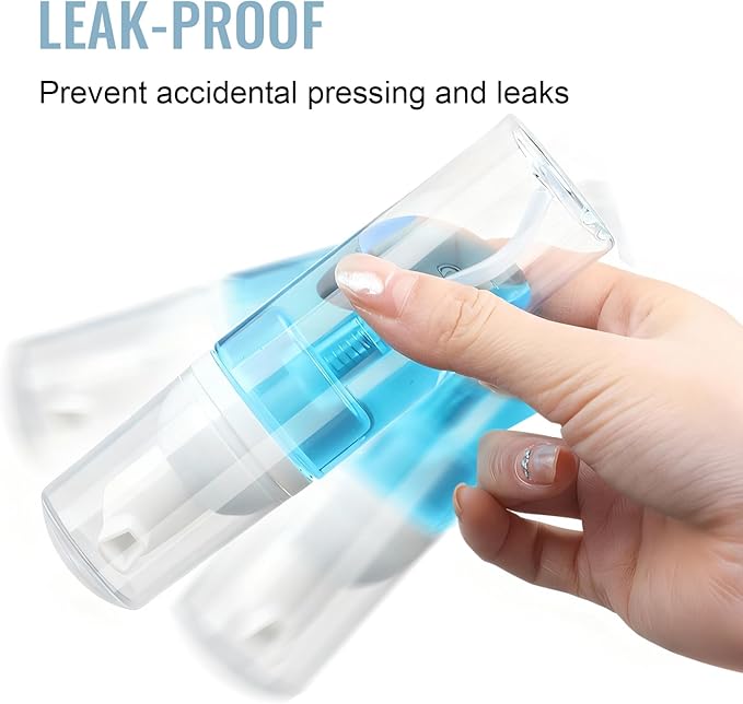 5 Pack 2 oz Travel Foam Pump Bottle, 60 ml Foam Dispenser, Clear PET Foaming Pump Bottle for Hand Soap, Shampoo, Hair Mousse, Self-Tanner, Facial Cleansers (5, Transparent)
