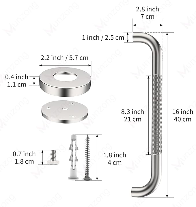 16 Inch Anti Slip Shower Grab Bar,Munzong Stainless Steel Handicap Grab Bars for Bathtubs and Showers,Brushed Nickel Knurled Balance Bar,Safety Hand Rail Support Elderly Senior Bath Handle