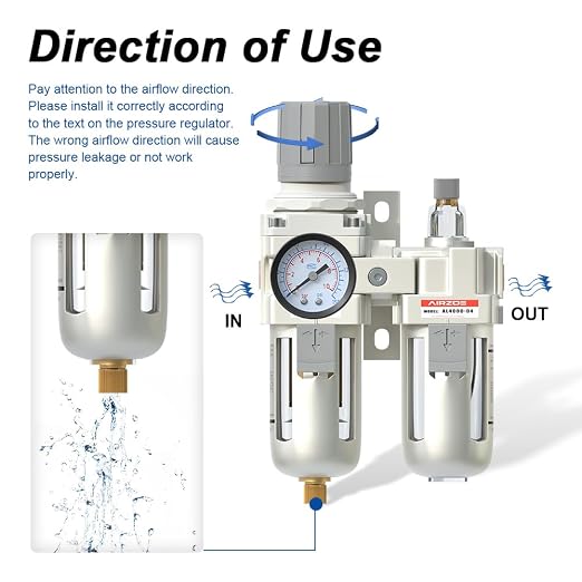 AIRZOE 1/2" NPT Compressed Air Filter Regulator Lubricator Combo, Air - Image 4
