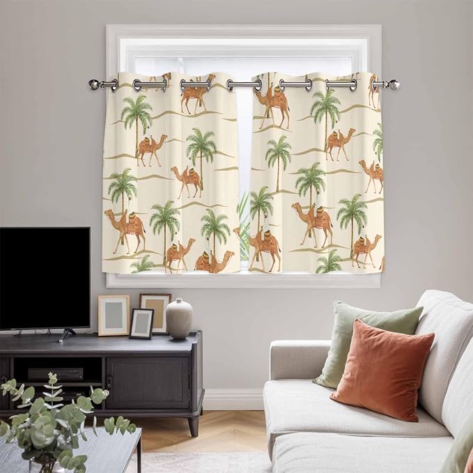 2 Panel Kitchen Cafe Curtains, Date Coconut Tree Sunlight Filtering Nature Air - Image 5
