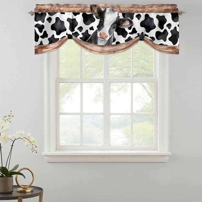 Cow Printed Tie Up Valance Curtains - Image 2