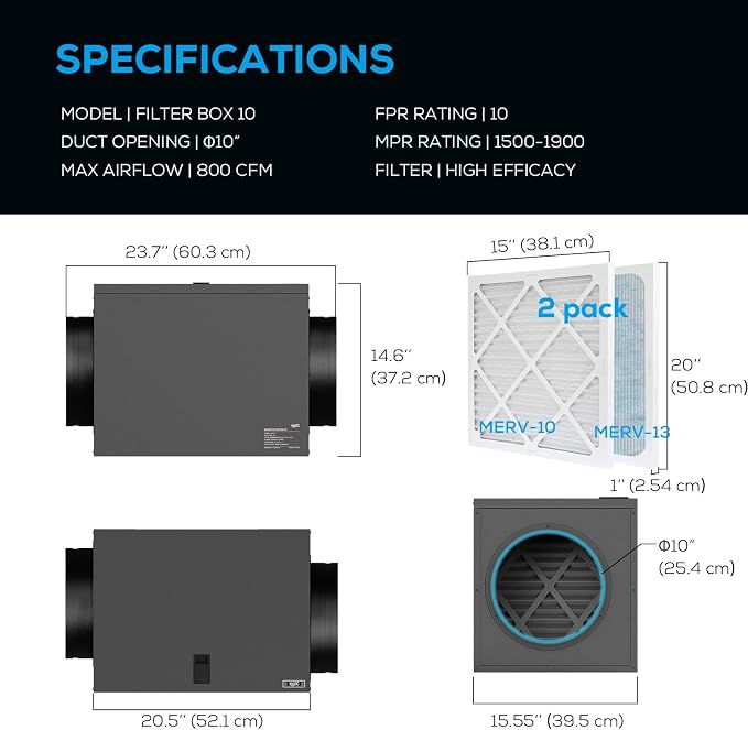Filter Box 10 inches with Efficient Box Fan Filter, Duct Filters Box - Image 5
