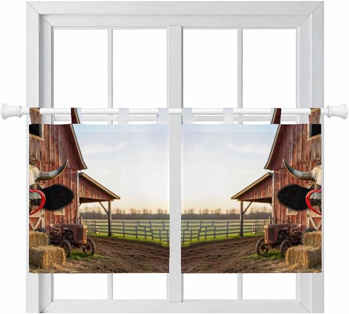 Farm Cows Kitchen Curtains 24 Inch Length, Small Window Curtains Tab Top by Unknown
