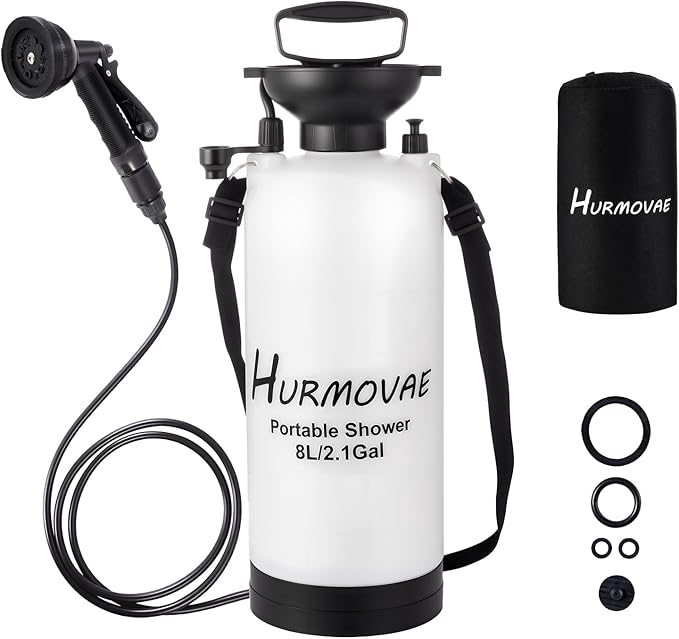 2.1 Gallon/8L Portable Shower–10 Spray Modes, Nylon Insulated Sleeve & No Electric Needed, Beach Shower for Surfing, Travel & Hiking, Portable Water Sprayer, White