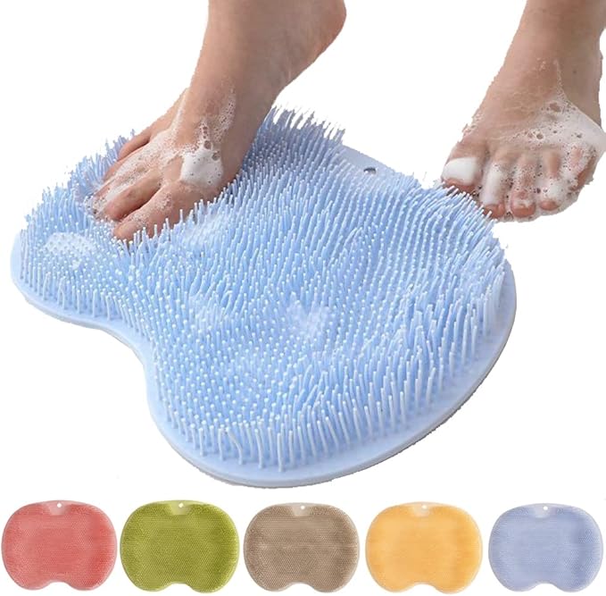 Shower Foot Scrubber Mat with Non-Slip Suction Cups, Foot Back Cleaning Pad Back Washer Exfoliating Bath Wash Pad, Wall Mounted Slip Suction Cups for Use in Cleaner Men and Women (Blue)
