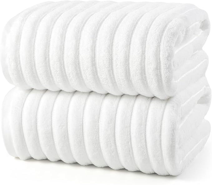 REDKISS 2 Pack Large Bath Towels 31×63 inches, 100% Cotton, Super Soft and Absorbent, Quick-Dry Towels, Perfect for Bathroom,Plush Shower Towels-White