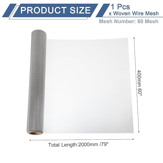uxcell 60 Mesh 79" x 16" Woven Wire Mesh, 304 Stainless Steel Air Vent Filter - Image 2