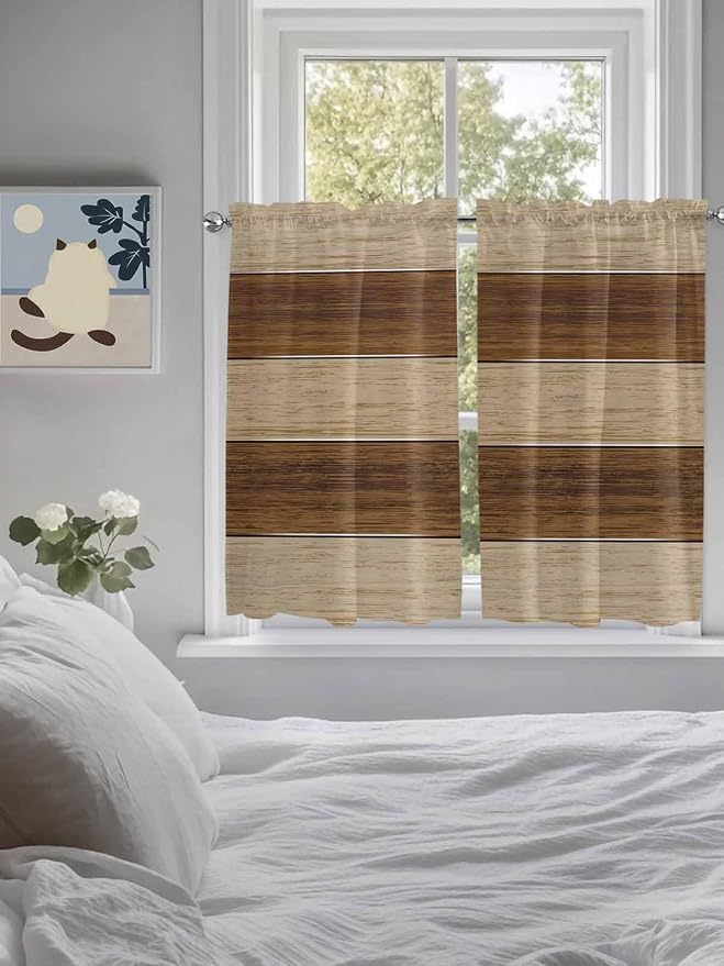 Retro Country Brown Wooden Board Window Valance Curtains, Farmhouse Gradient - Image 4