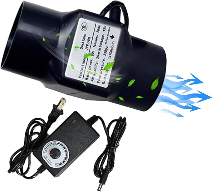 Inline Duct Fan 2”with Speed Controller 12v Low Noise Inline HVAC Blower Can Fan by Unknown