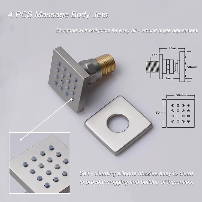 Shower System Brushed Nickel Shower Faucet Set 12 Inch Ceiling Mounted Full Body Shower System with Body Jets, Handheld Spray, Digital Temperature Display Shower Valve