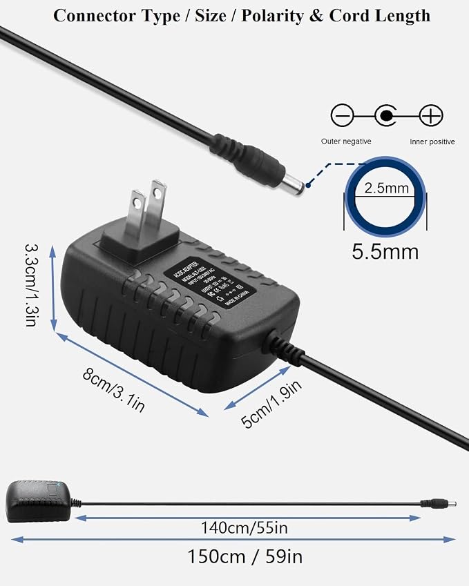 12V DC Power Supply 2A, AC Adapter 100-240V 50-60Hz to 12 Volts 2000mA - Image 2