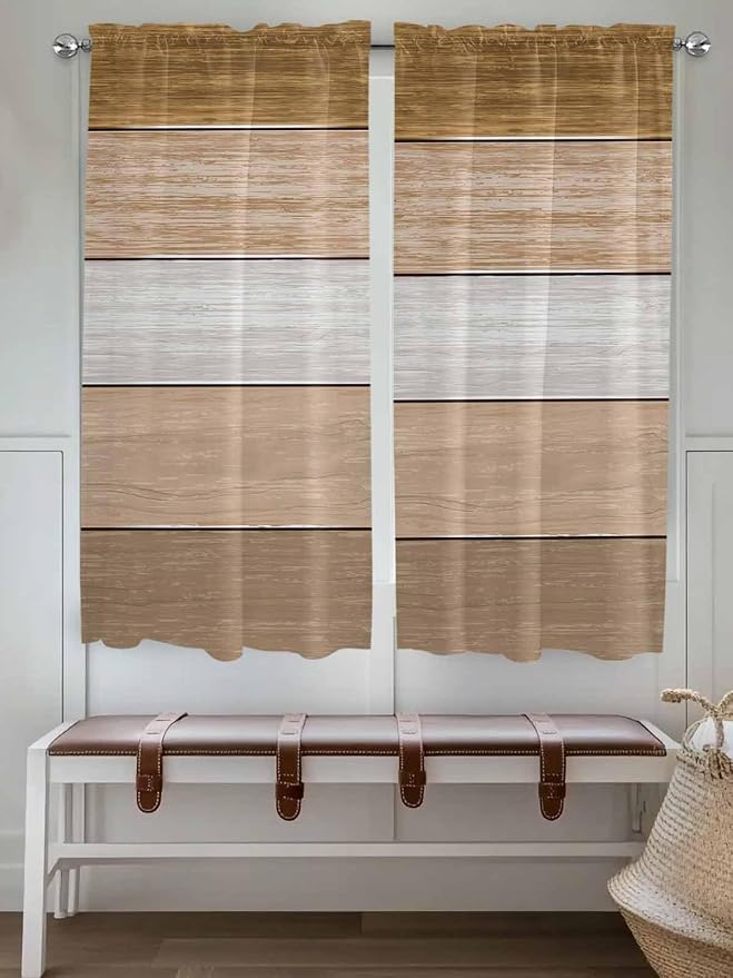 Retro Farm Wood Board Window Valance Curtains, 2 Panel - Image 2