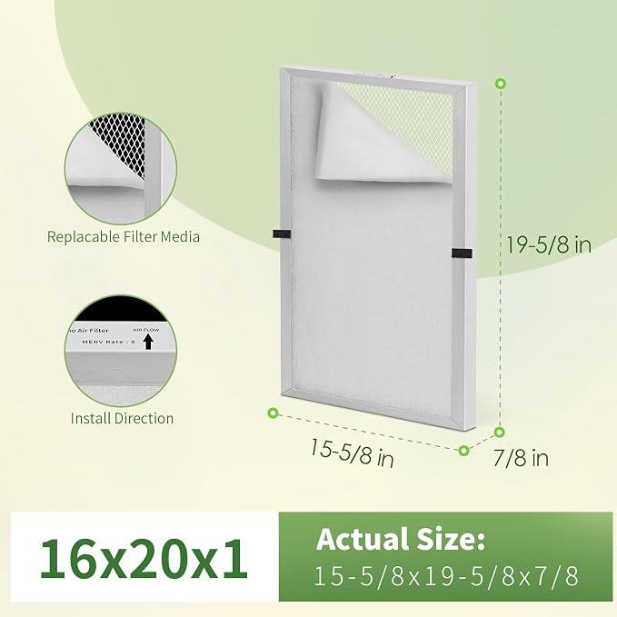 16x20x1 Reusable Air Filter MERV 8 Washable Furnace & AC Filter - Image 2
