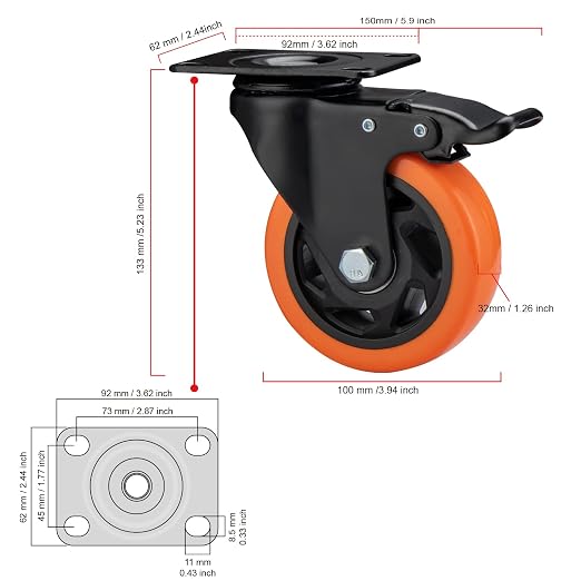 4" Caster Wheels, Casters Set of 4 Heavy Duty - Image 4
