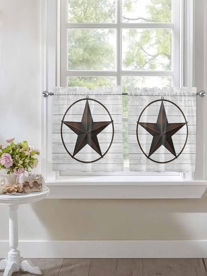 Vintage Farm Western Star Window Valance Curtains, 2 Panel - Image 3