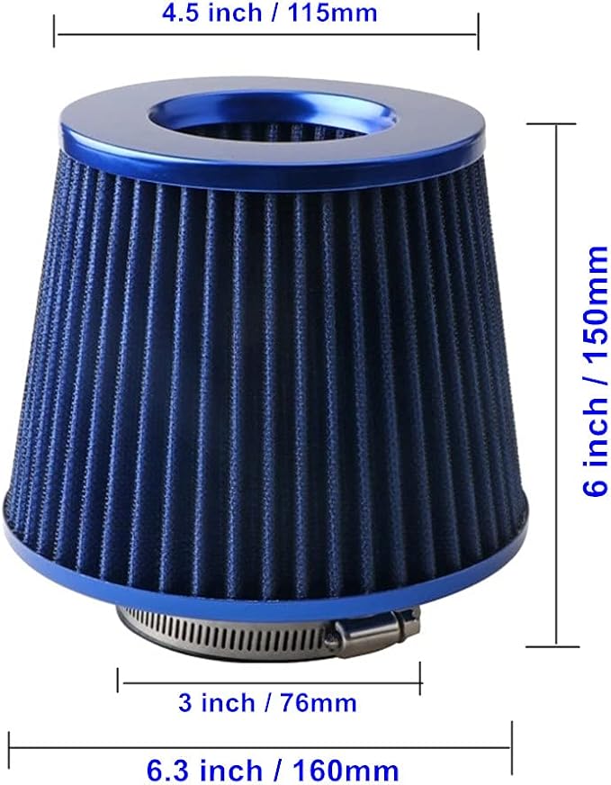 Cone Air Filter 3 Inch Inlet, Clamp-on 76mm/3" Cold Air Intake Filter, Washable - Image 2