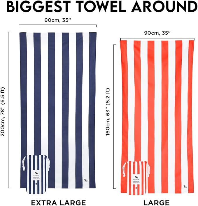 Dock & Bay Beach Towel - Quick Dry, Sand Free - Compact, Lightweight - 100% Recycled - Includes Bag - Cabana - Set H (4), Extra Large (200x90cm, 78x35)