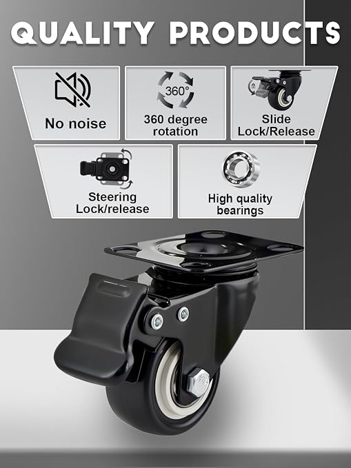2 Inch Caster Wheels Set of 32 Heavy Duty Casters, - Image 3