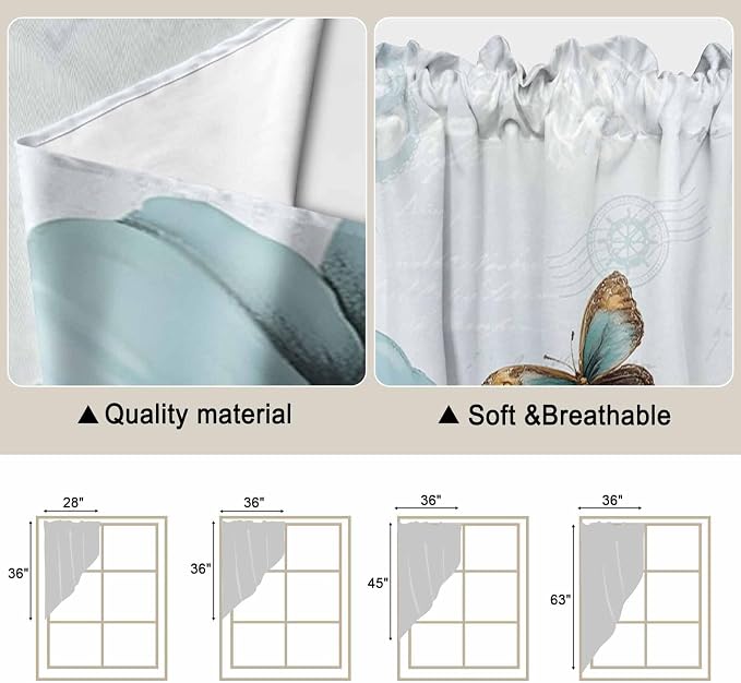 Blue Tulips Swag Valances for Windows, Watercolor Flowers Butterfly Spring - Image 5