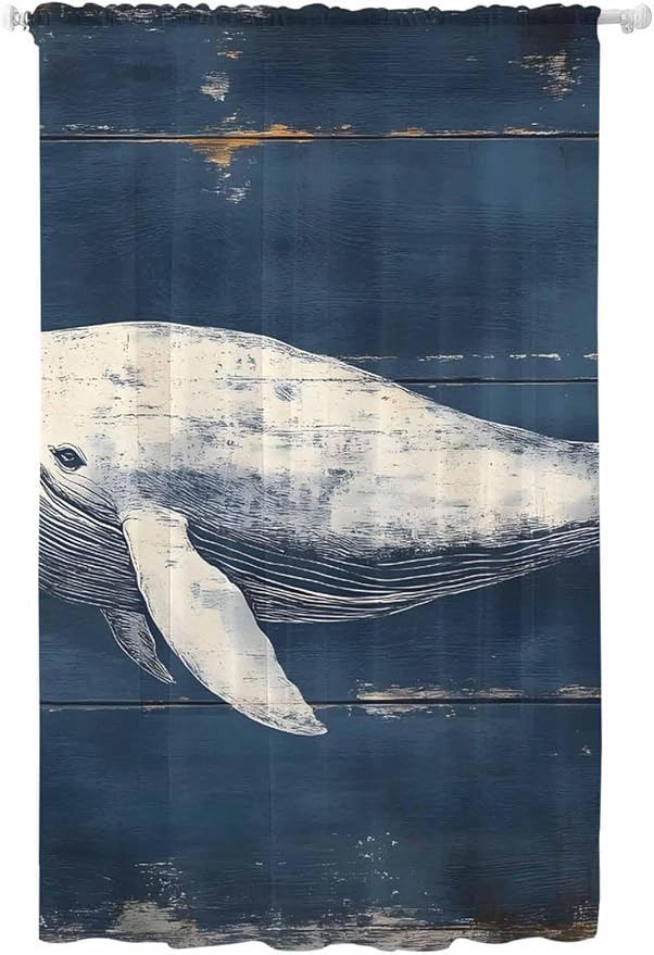 Sheer Curtains 84 Inches Long, Ocean Vintage Whale Semi Sheer Curtains Light by Unknown