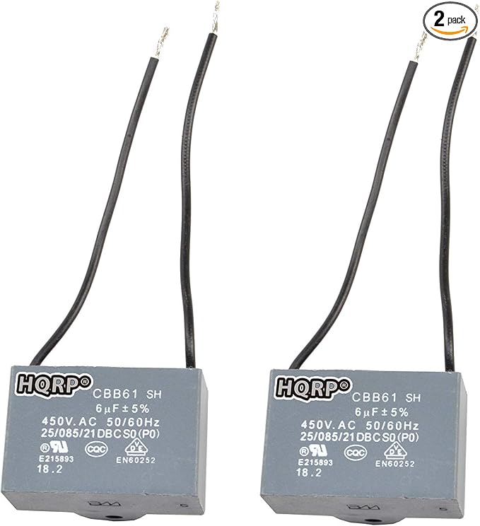 HQRP 2-Pack Ceiling Fan Capacitor CBB61 6uf 2-Wire UL Listed by HQRP