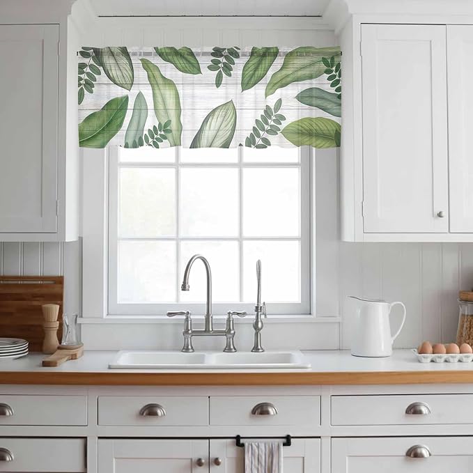 Summer Palm Leaf Sheer Valance Curtains - Image 2